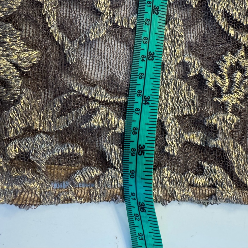 Kay Unger Lace Overlay Metallic Gold Sheath Dress Sheer Party Date Event Sz 4 - Picture 10 of 13